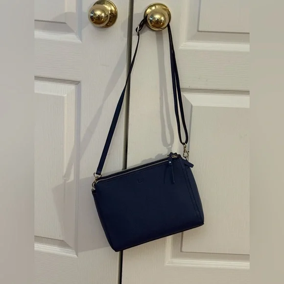 Lo & Sons Pearl Handbag, Blue/Navy Saffiano with Gold Hardware - Picture 2 of 15